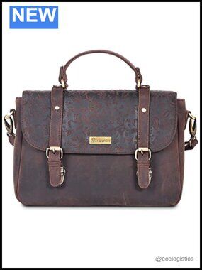 Genuine Leather Flower Embossed Tote Bag for Women